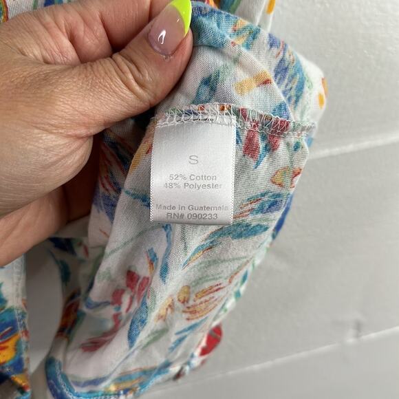 BLACK POPPY White‎ Blue Red Green Abstract Floral Bow Tie Back Shirt Top Size S - Picture 8 of 10